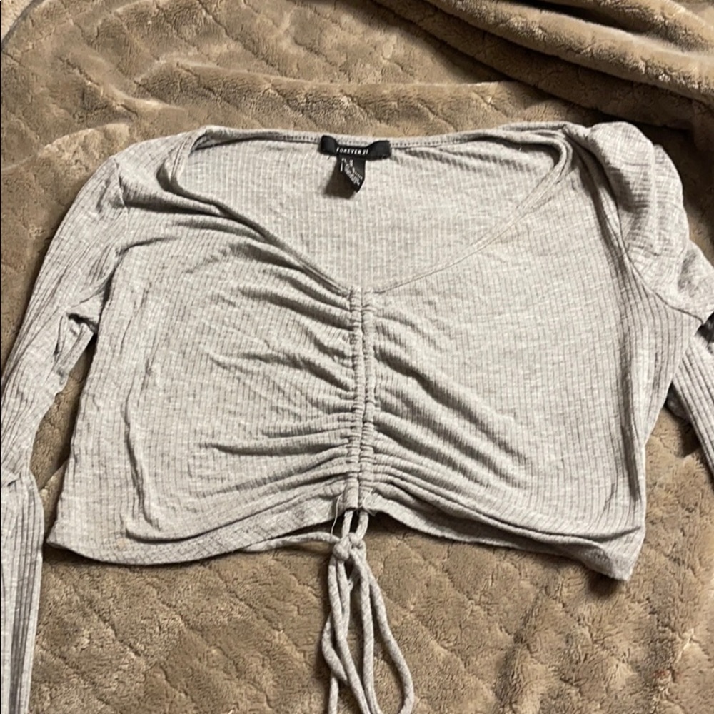Ruched grey crop top f21